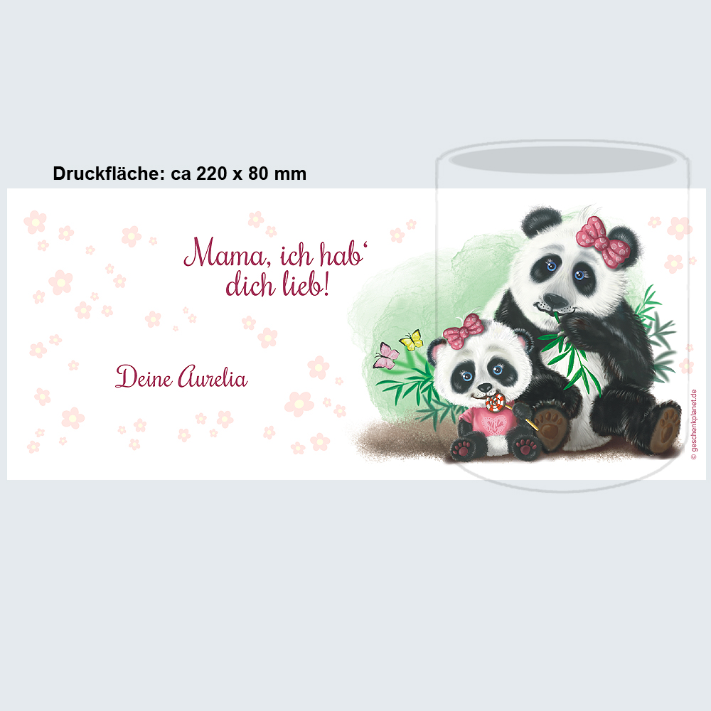 Panda Tasse für die Mama / Oma und Tochter mit Namen und Wunschtext 