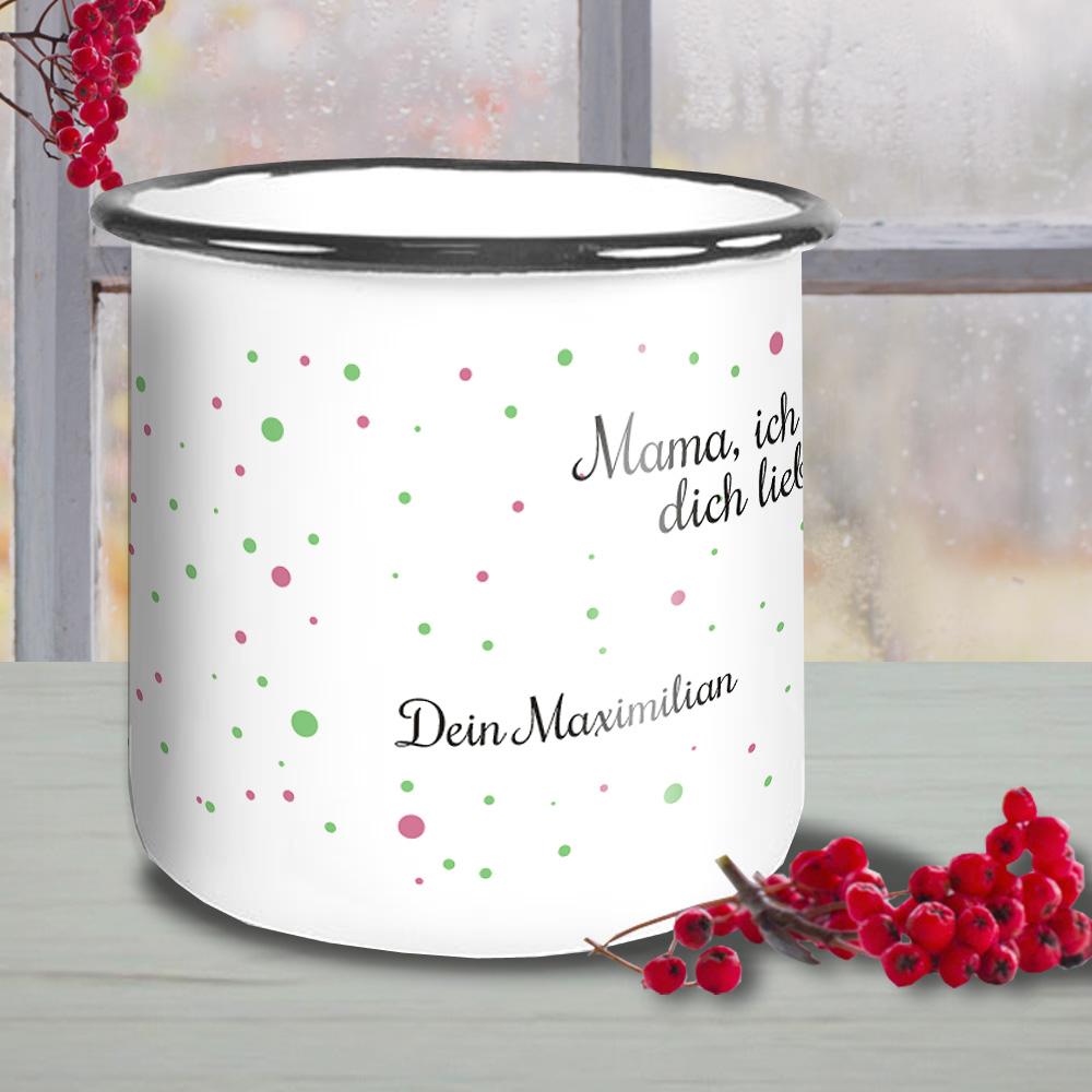 Persönlich bedruckte Emaille-Tasse für die Mama 