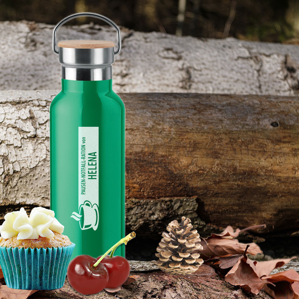 Isolierflasche aus Edelstahl für den Pausen-Notfall mit Namen 