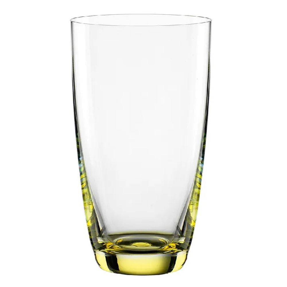 Farbiges Trinkglas, Saftglas, Longdrink Colori mit Logo graviert - gelb 