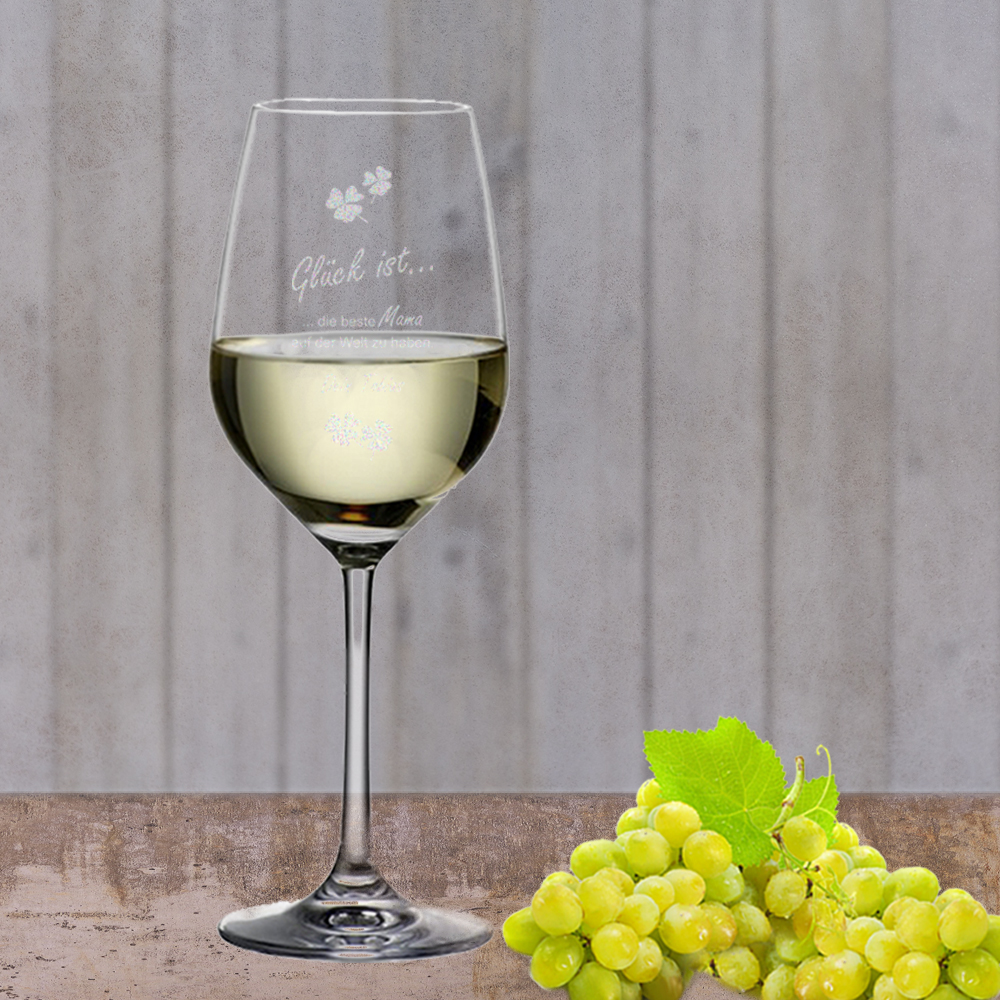 Persönliches Weißwein Geschenkset "Glück ist" in Holzkiste bedruckt 