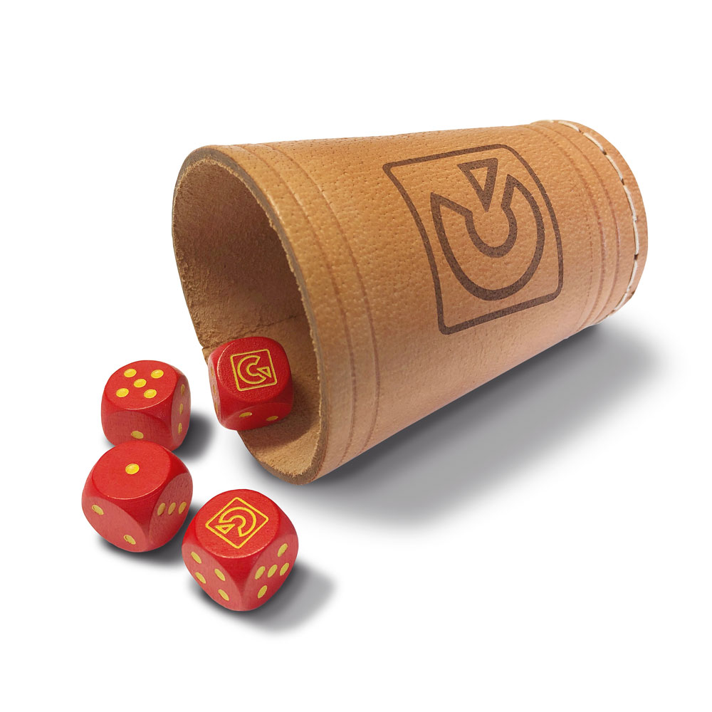 Würfelbecher aus Leder mit Ihrem Logo oder eigenem Design 