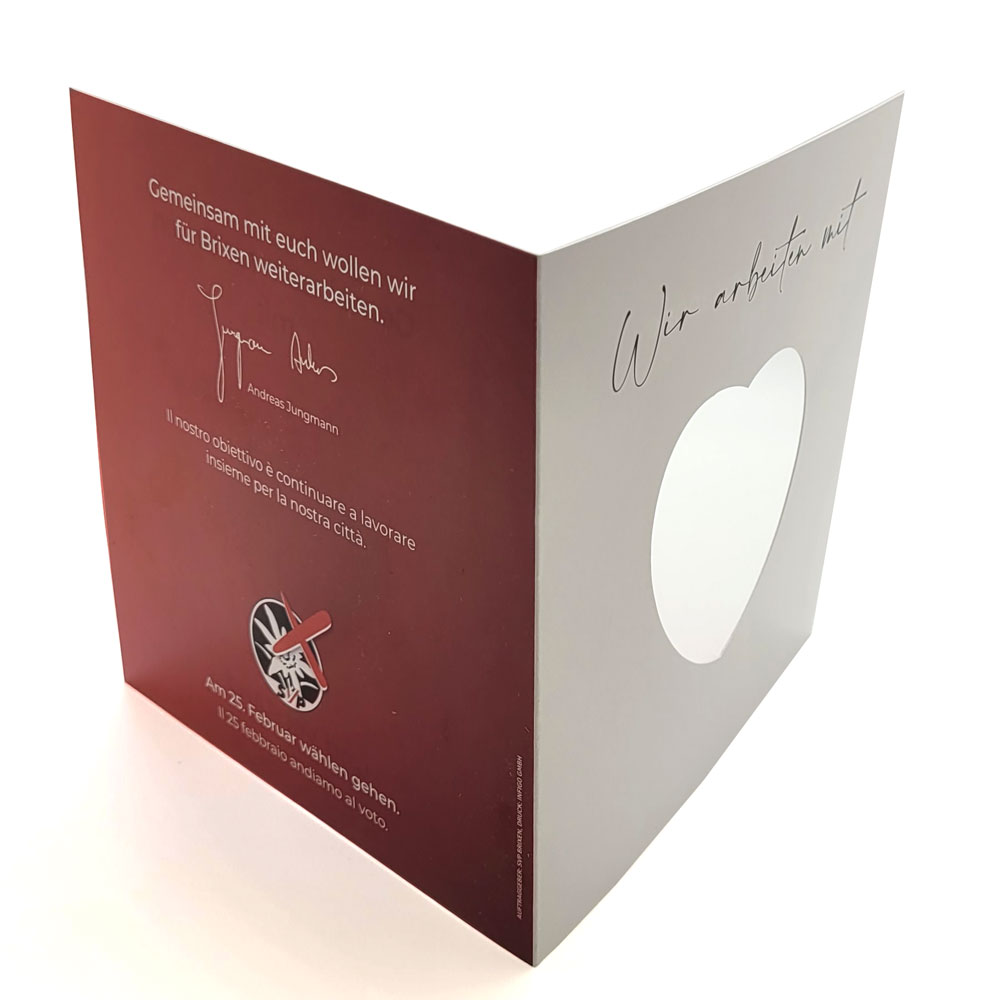 Gruß-Karte Klappkarte mit Lindt Schoko-Herz  individuell mit Logo bedrucken 