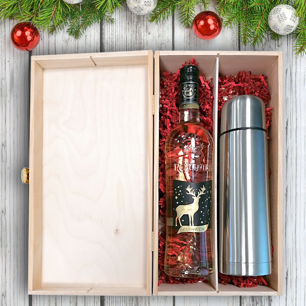 Exklusiv gravierte Isolierflasche im Glühwein-Geschenk-Set 