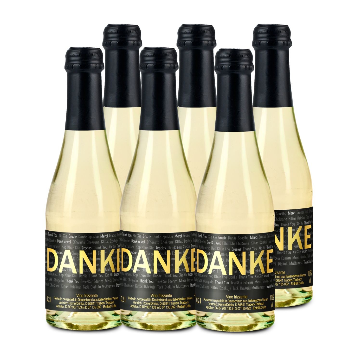 Sektflasche „Danke“ Piccolo 6er Set als Geschenk 