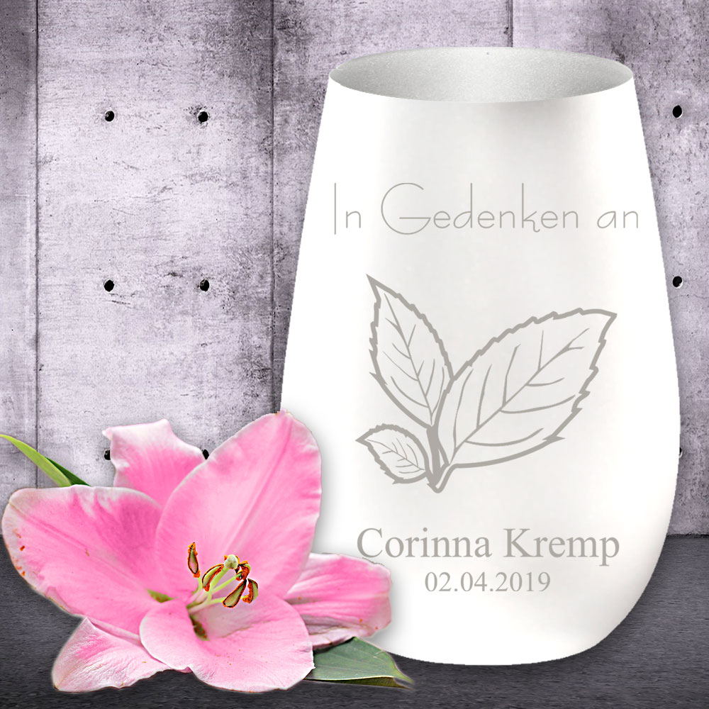 Windlicht/Gedenklicht mit Namen und Datum graviert 