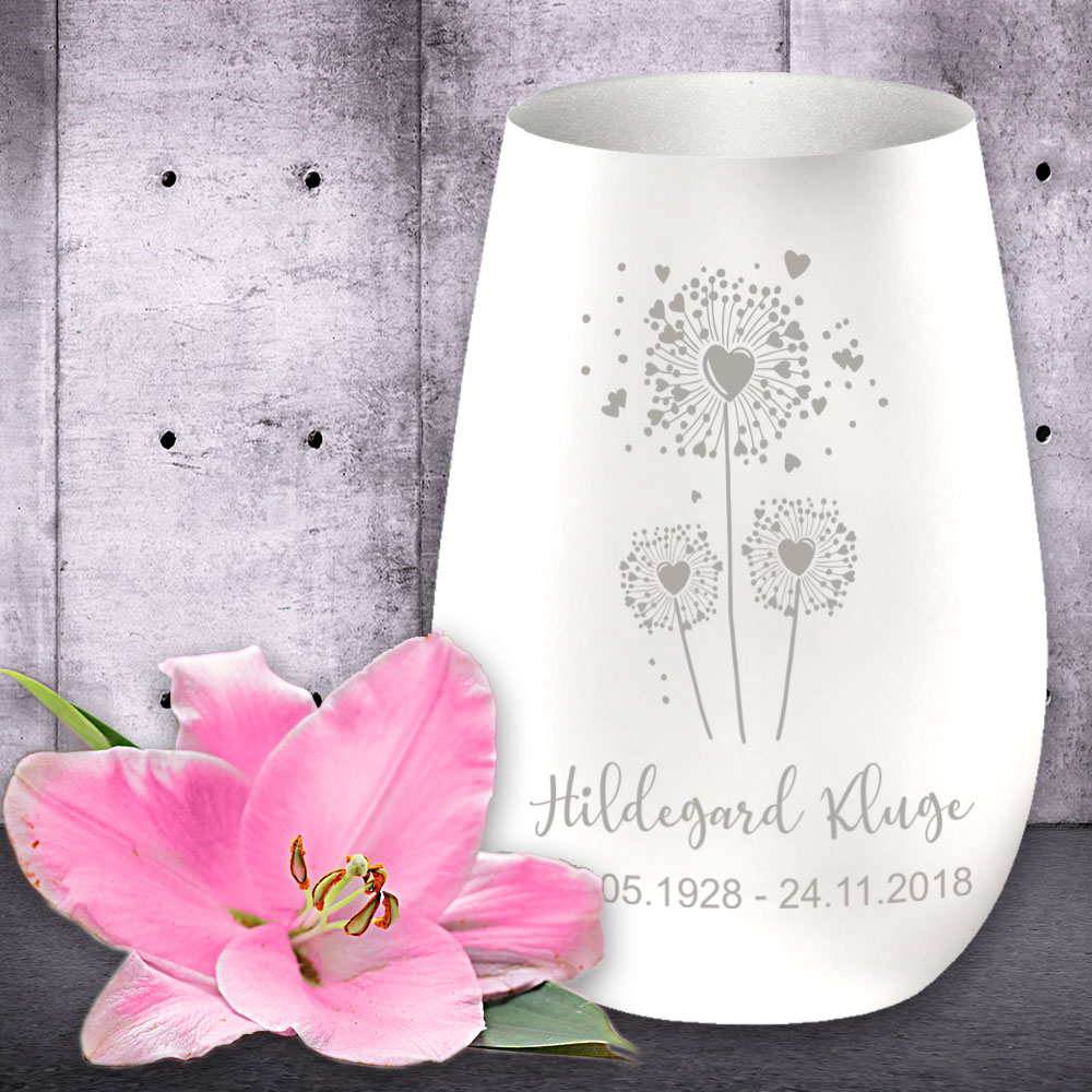 Windlicht/Gedenklicht mit Namen und Datum graviert 