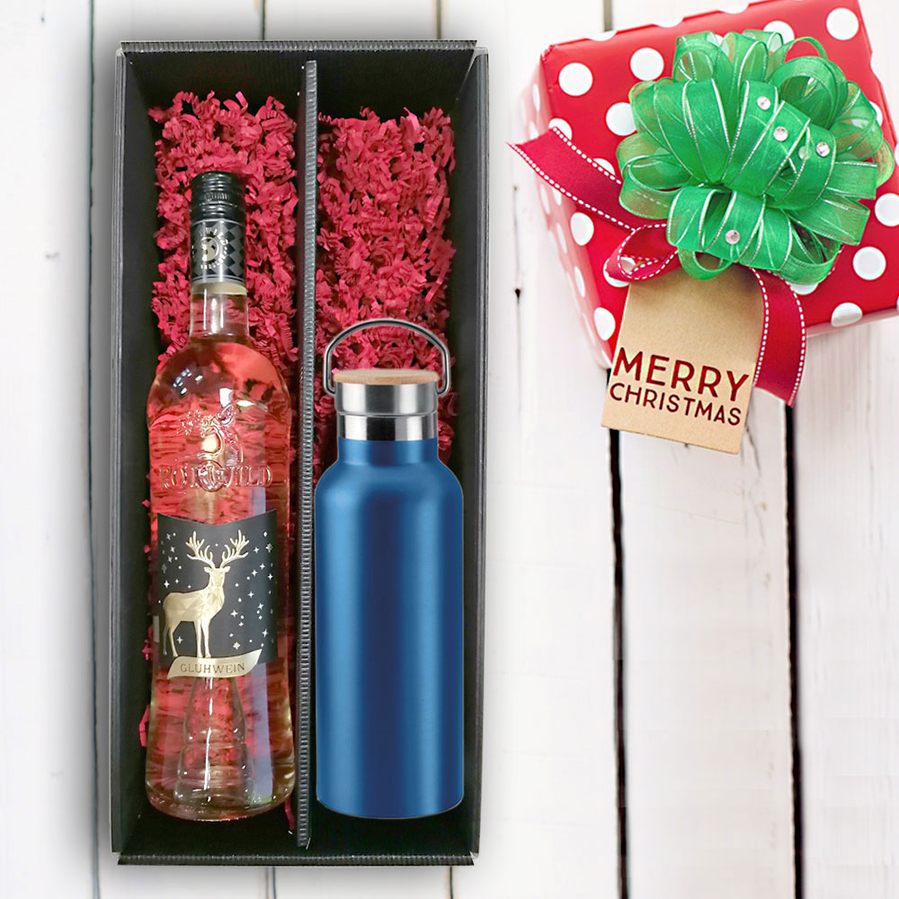 Praktisches Glühwein-Geschenk-Set mit gravierter Isolierflasche 