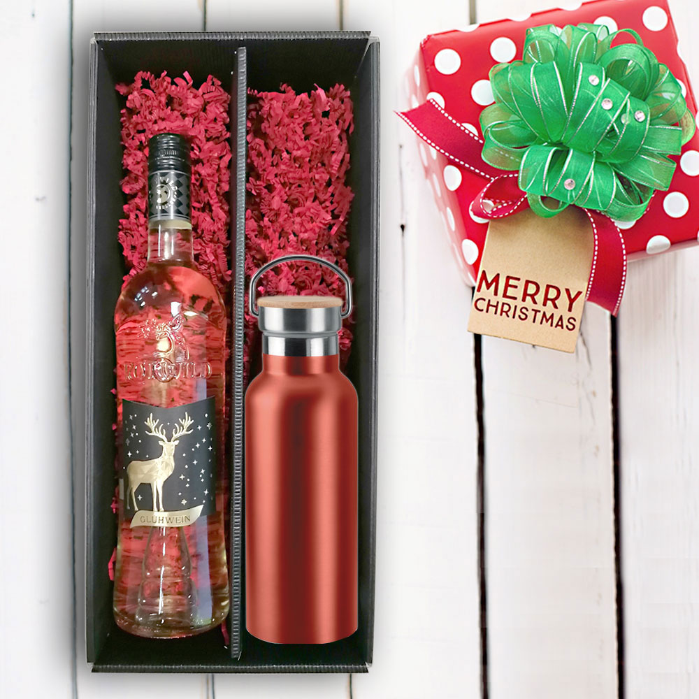 Praktisches Glühwein-Geschenk-Set mit gravierter Isolierflasche 