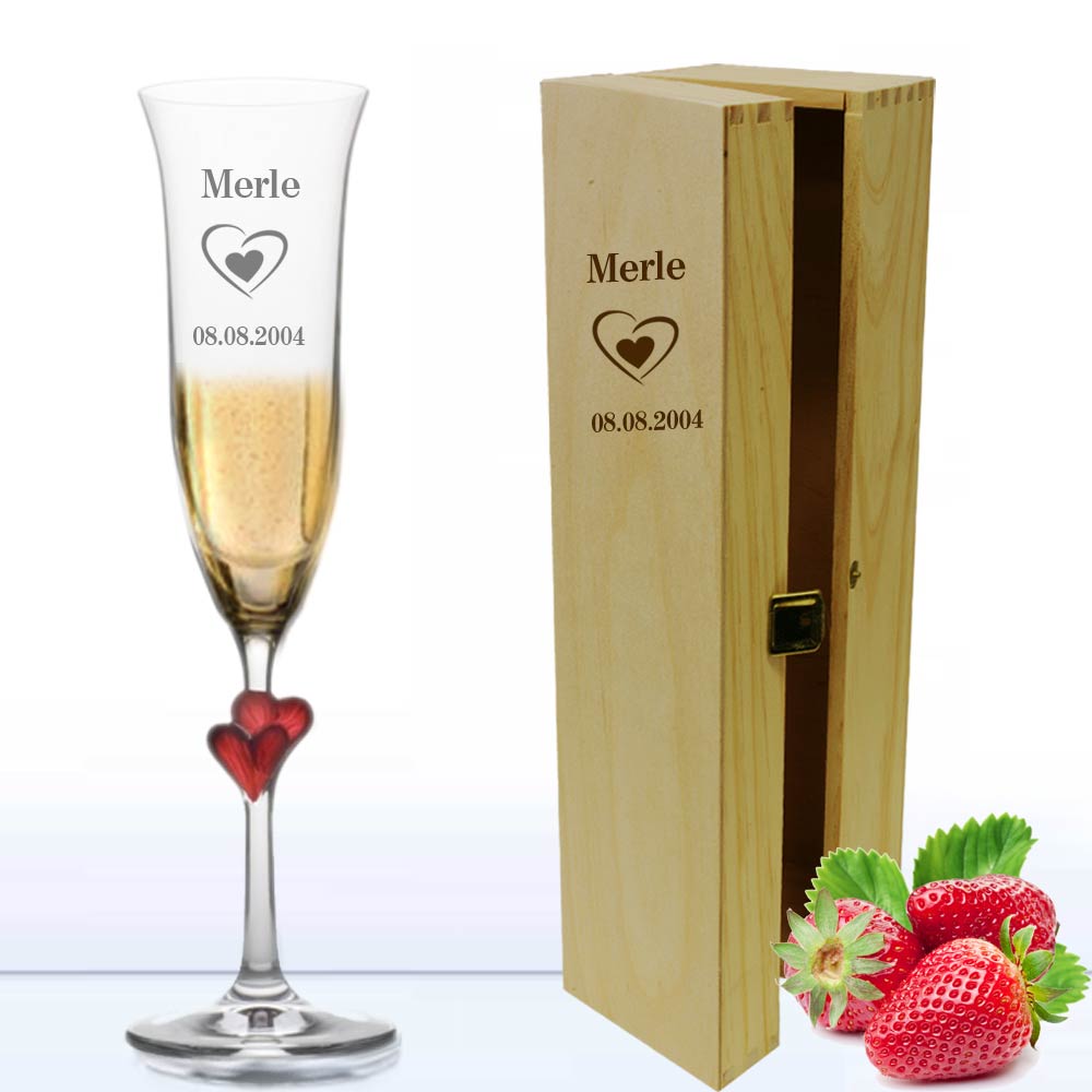 Sektglas *Amor* in Holzkiste 