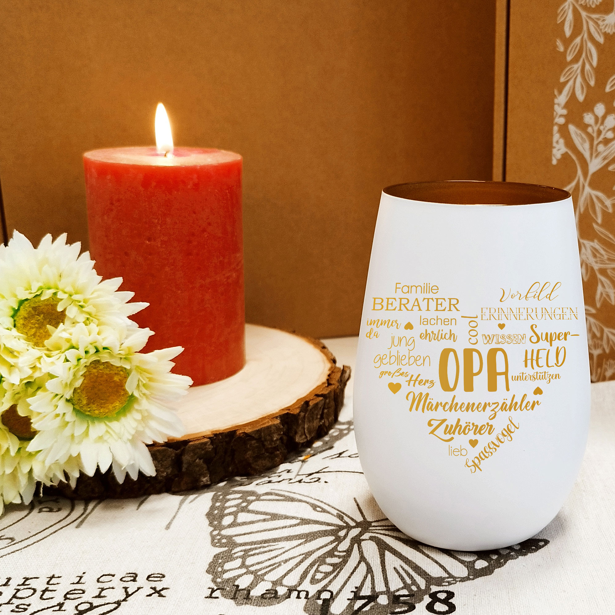 Personalisiertes Geschenk für deinen Opa, graviertes Windlicht 