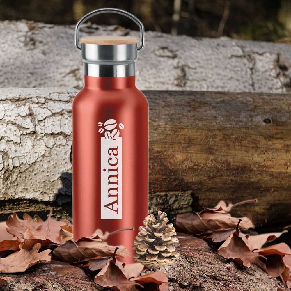 Individuelle Isolierflasche für Kaffee mit Wunschnamen graviert 