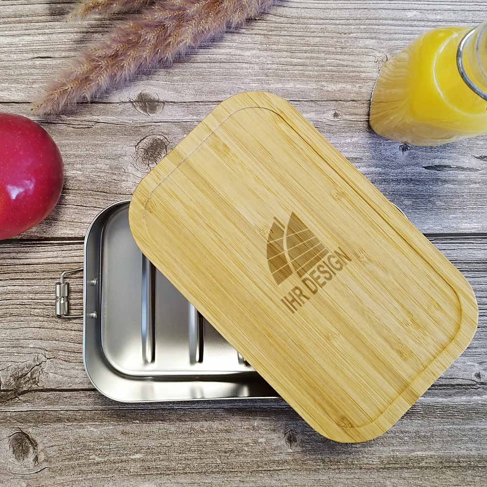 Lunchbox / Brotdose Edelstahl / Bambus mit Logo 