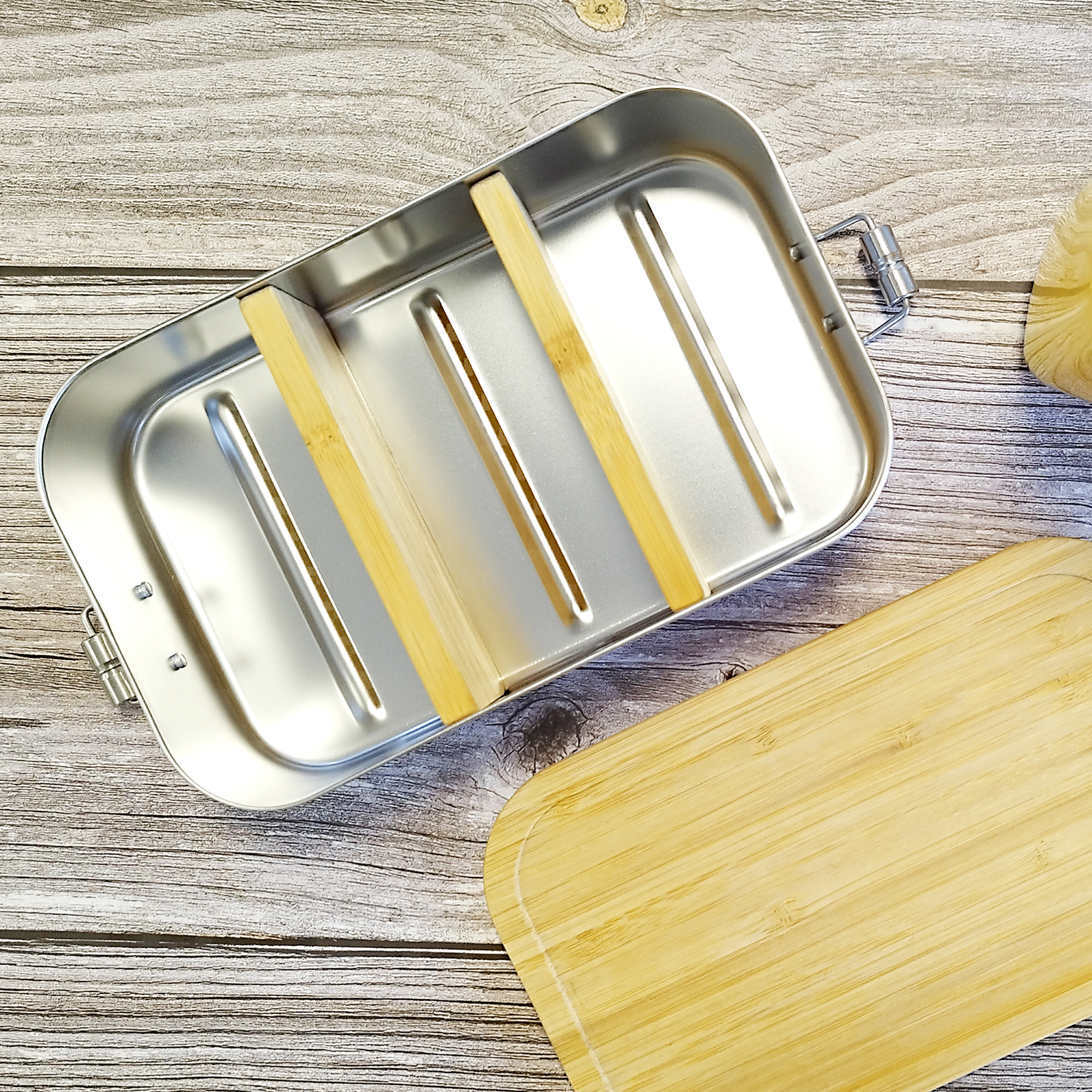 Lunchbox Edelstahl mit Bambusdeckel und deinem Namen bedruckt 