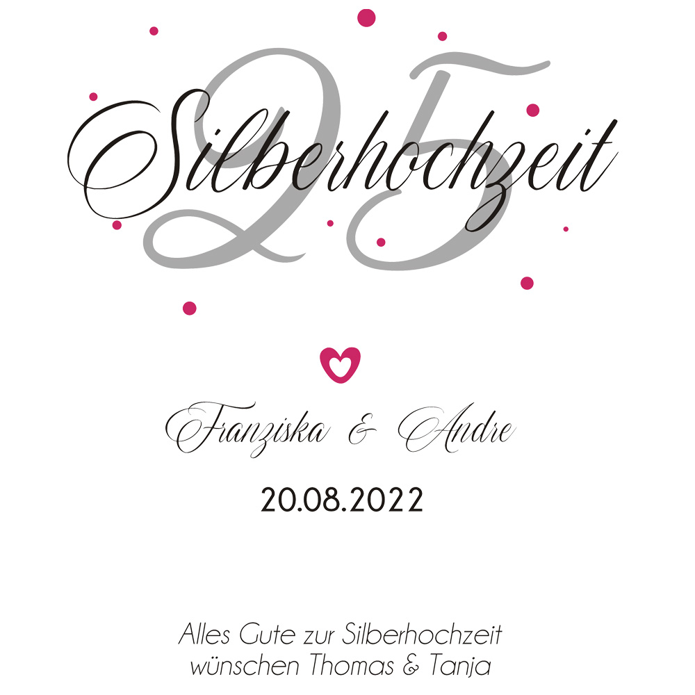 Geschenk Silberhochzeit Weißweingläser in bedruckter Holzkiste 