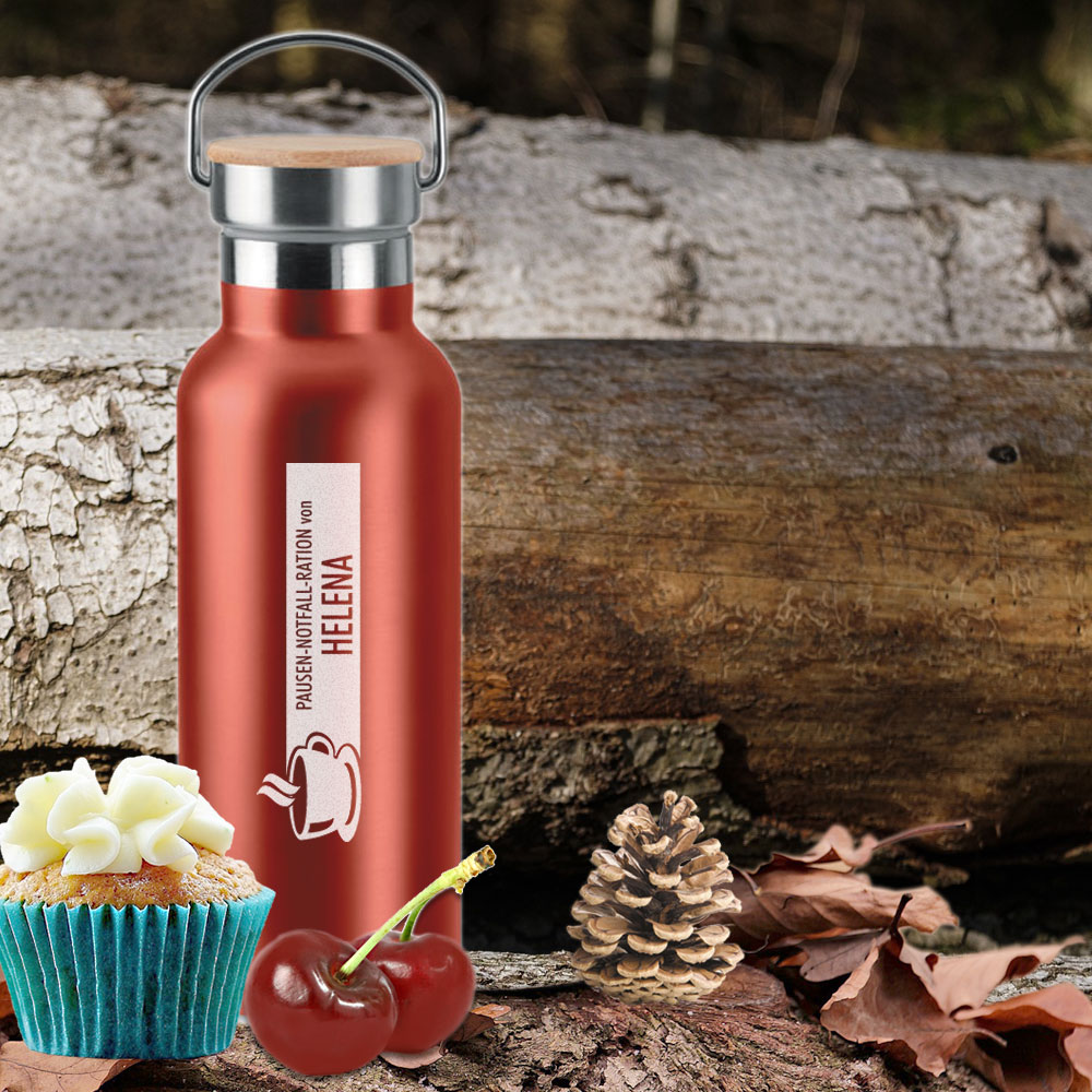 Isolierflasche aus Edelstahl für den Pausen-Notfall mit Namen 